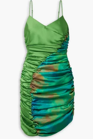 Ahluwalia Jade bedrucktes Minikleid aus glänzendem Twill mit Raffungen - - UK 10