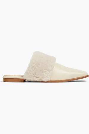 By Malene Birger Mollys Slippers aus Leder mit Shearling-Besatz - Weiß - EU 36