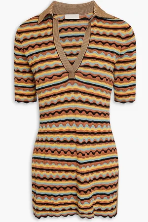 ULLA JOHNSON Felix Oberteil aus Häkelstrick aus einer Seidenmischung mit Metallic-Effekt und Polokragen - Braun - XS
