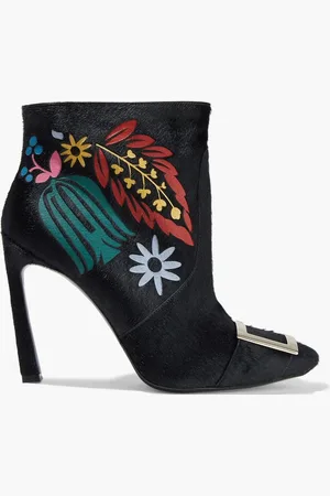 Roger Vivier Trompette embellished cutout calf hair ankle boots - - EU 37