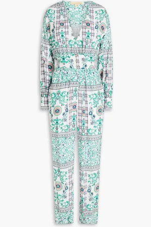 Melissa Odabash Ayana Jumpsuit aus Musselin mit floralem Print und Raffung - Grün - XS