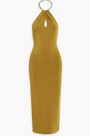 GALVAN Cleopatra chain-embellished stretch-knit halterneck midi dress - Gelb - S