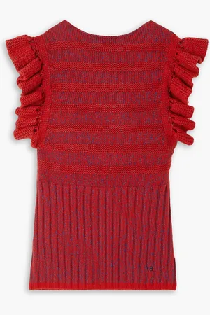 Victoria Beckham Oberteil aus einer gerippten Wollmischung mit Rüschen - Rot - XL