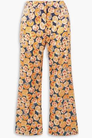 SALONI Capri Flute Hose mit geradem Bein aus bedrucktem Twill aus Stretch-Seide - - UK 14