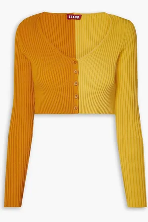 Staud Manon zweifarbiger, verkürzter Cardigan aus Stretch-Strick - Gelb - L