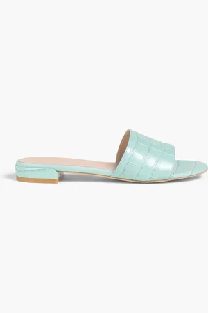Stuart Weitzman Catherine Pantoletten aus Leder mit Krokodileffekt - Grün - EU 37
