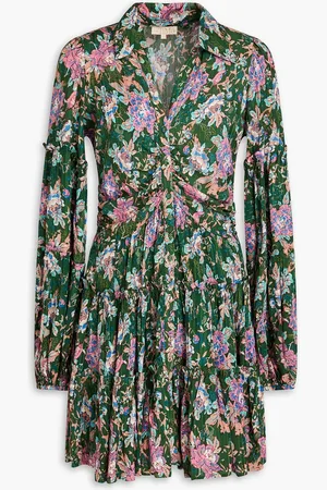 by Ti Mo Gestuftes Minikleid aus Jacquard mit floralem Print - Grün - M