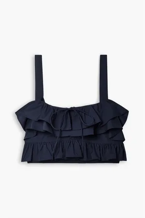 Jason Wu Cropped Oberteil aus Baumwollpopeline mit Rüschen - Blau - US 8
