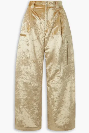 Ami Cargohose mit weitem Bein aus Samt in Knitteroptik - Neutral - XS