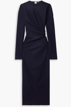 Totême Midikleid aus Flanell aus einer Wollmischung mit Raffungen - Blau - FR 34