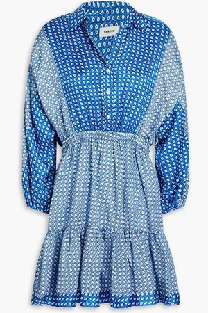 Sandro Bedrucktes Minikleid aus glänzendem Twill mit Einsätzen - Blau - FR 34