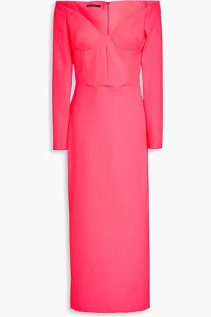 ALEX PERRY Schulterfreies Midikleid aus neonfarbenem Crêpe - Pink - UK 14