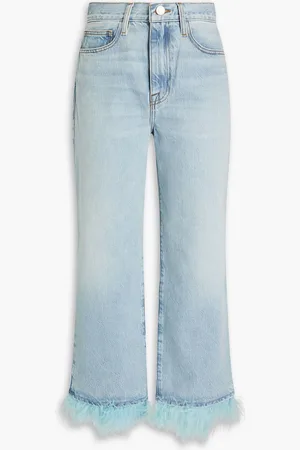 Frame Hoch sitzende Cropped Jeans mit geradem Bein und Federverzierung - Blau - 29