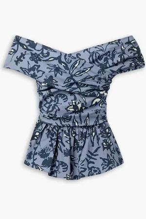 Altuzarra Pella schulterfreies Oberteil aus Popeline aus einer Baumwollmischung mit Blumenprint und Schößchen - Blau - FR 34