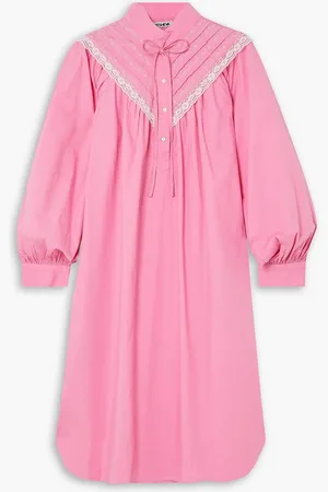 BATSHEVA Landry Kleid aus Baumwollpopeline mit Spitzenbesätzen, Stickereien und Biesen - Pink - US 2