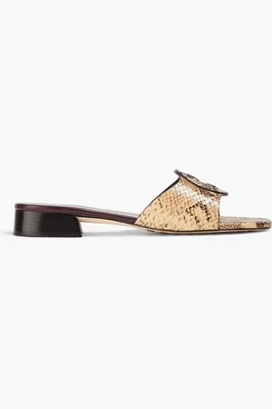 Tory Burch Mules aus Leder mit Schlangeneffekt und Verzierung - - US 6