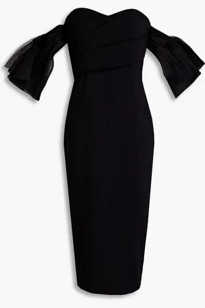 Badgley Mischka Schulterfreies Midi-Kleid aus elastischem Cady - - US 2