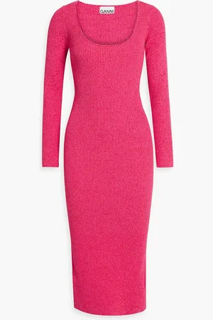 Ganni Meliertes Midikleid aus Rippstrick - Pink - S