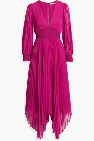 ALICE+OLIVIA Alice Olivia - Sion Midikleid aus Chiffon mit Falten und Raffung - Pink - US 2