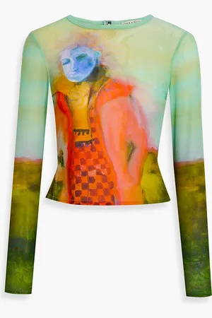 ALICE+OLIVIA Alice Olivia - Delaina Cropped Oberteil aus Stretch-Mesh mit Print - Grün - XS