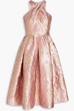 HUISHAN ZHANG Midikleid aus floralem Brokat mit Metallic-Effekt - Pink - UK 8