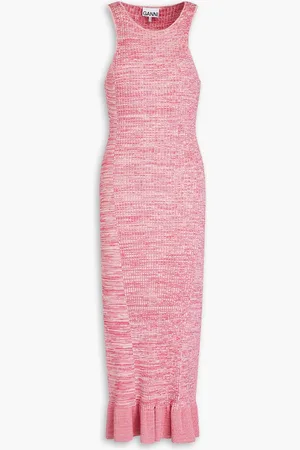 Ganni Meliertes Midikleid aus Rippstrick - Pink - L