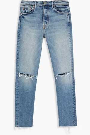 GRLFRND Karolina hoch sitzende Skinny Jeans in Distressed-Optik - Blau - 28