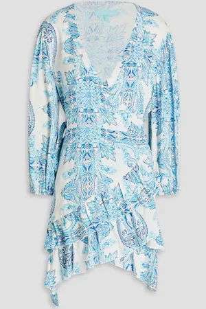 Melissa Odabash Bedrucktes Mini-Wickelkleid aus Webstoff mit Rüschen - - S
