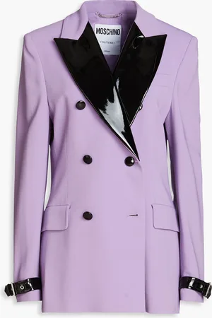 Moschino Doppelreihiger Blazer aus Crêpe mit Besatz aus Lacklederimitat - Lila - IT 40