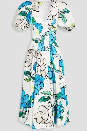 AJE Pedestal Midikleid aus einer Leinenmischung mit floralem Print - Blau - UK 4