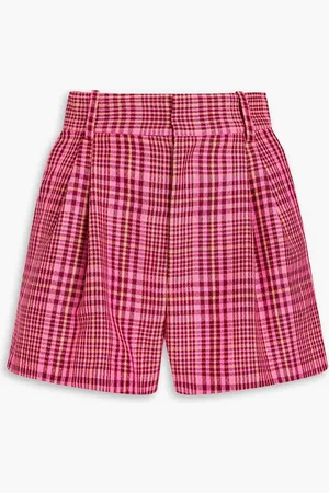 AREA Karierte Shorts aus einer Wollmischung mit Verzierung und Cut-outs - Pink - US 2