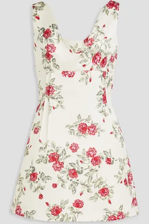 EMILIA WICKSTEAD Zephyr Minikleid aus Duchesse-Satin mit floralem Print - Weiß - UK 6