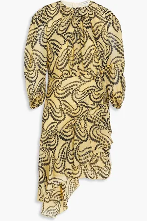 Sandro Bedrucktes Minikleid aus Krepon mit Metallic-Effekt und Drapierung - Gelb - FR 42