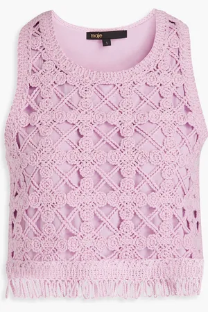 Maje Cropped fringed crocheted top - Lila - 4
