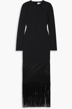 GALVAN Midi-Strickkleid mit Makrameebesatz und Fransen - - S