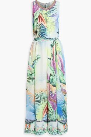 Camilla Jumpsuit mit weitem Bein aus Seide mit Verzierung und Gürtel - Grün - XXS