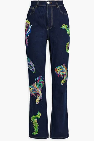 AREA Hoch sitzende Jeans mit geradem Bein, Cut-outs und Stickereien - Blau - US 10