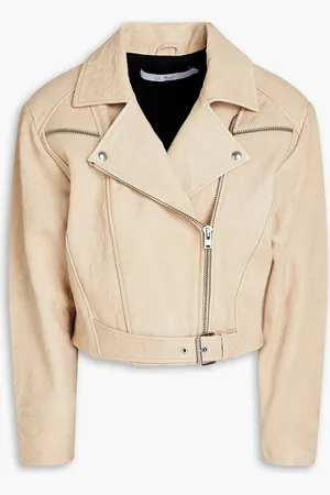 IRO Marom Bikerjacke aus Leder in Knitteroptik mit Fransen - Neutral - FR 34