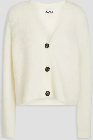 Ganni Cardigan aus gebürstetem Rippstrick - Weiß - XL