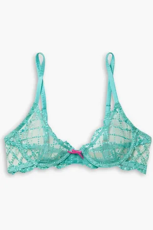 FLEUR DU MAL Dotty Soft-BH mit Bügeln aus besticktem recyceltem Tüll mit Satinbesätzen - Blau - 32 A