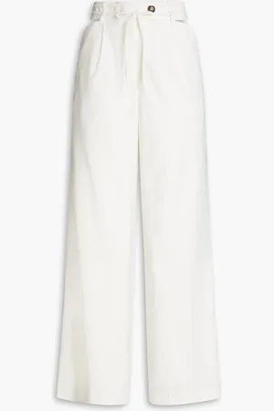 Loulou Studio Joli Hose mit weitem Bein aus Twill aus einer Wollmischung mit Cut-outs - Weiß - L