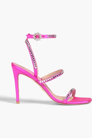 Stuart Weitzman Neonfarbene Sandalen aus Satin mit Kristallverzierung - Pink - EU 40
