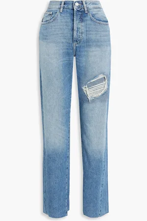 DL1961 Emilie hoch sitzende Jeans mit geradem Bein in Distressed-Optik - Blau - 28