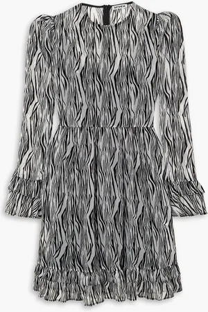 BATSHEVA Prairie Kleid aus Tüll mit Flockprint, Zebramuster und Rüschen - - US 8