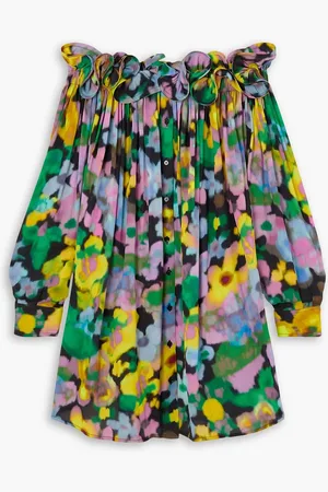 AZ FACTORY Lutz Huelle Theodora schulterfreies Minikleid aus Crêpe de Chine mit Rüschen und Blumenprint - - FR 42