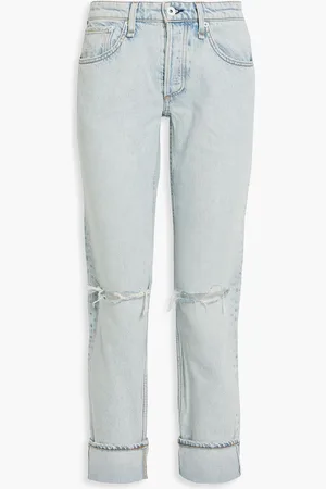 RAG&BONE Rochelle halbhohe Boyfriend-Jeans in Distressed-Optik - Blau - 24