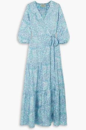 Cubus Emilia Maxi-Wickelkleid aus Habutai-Seide mit Blumenprint - Blau - 1