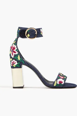 Roger Vivier Sandalen aus Denim mit Stickereien - Blau - EU 35