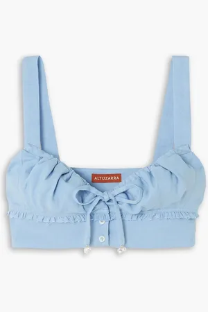 Altuzarra Bijou Cropped Oberteil aus einer Leinenmischung mit Rüschen - Blau - FR 44