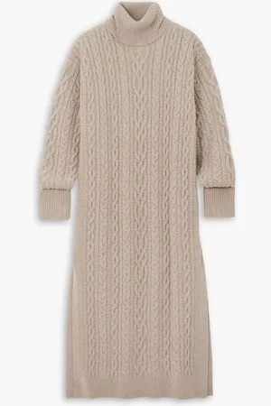 Ralph Lauren Midikleid aus einer Wollmischung in Zopfstrick mit Rollkragen - Neutral - S